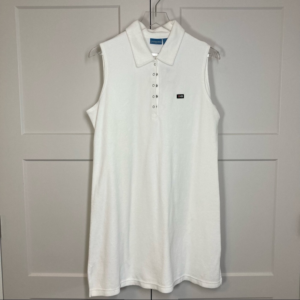 St Johns Bay Terry Cloth Swim Cover Up Sleeveless Collar Snap Henley White NEW